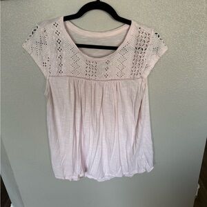 Merona Light Pink Eyelet Lace Cap Sleeve Top Size L